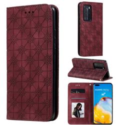 Intricate Embossing Four Leaf Clover Leather Wallet Case for Huawei P40 Pro - Claret