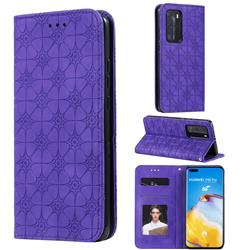 Intricate Embossing Four Leaf Clover Leather Wallet Case for Huawei P40 Pro - Purple