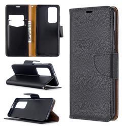 Classic Luxury Litchi Leather Phone Wallet Case for Huawei P40 Pro - Black