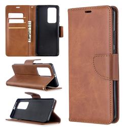 Classic Sheepskin PU Leather Phone Wallet Case for Huawei P40 Pro - Brown
