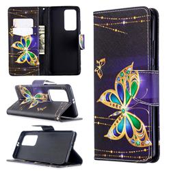 Golden Shining Butterfly Leather Wallet Case for Huawei P40 Pro