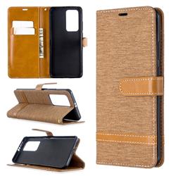 Jeans Cowboy Denim Leather Wallet Case for Huawei P40 Pro - Brown