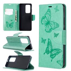 Embossing Double Butterfly Leather Wallet Case for Huawei P40 Pro - Green