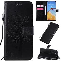 Embossing Butterfly Tree Leather Wallet Case for Huawei P40 Pro - Black