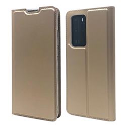 Ultra Slim Card Magnetic Automatic Suction Leather Wallet Case for Huawei P40 Pro - Champagne