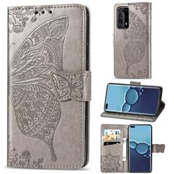 Embossing Mandala Flower Butterfly Leather Wallet Case for Huawei P40 Pro - Gray