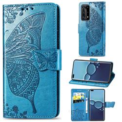 Embossing Mandala Flower Butterfly Leather Wallet Case for Huawei P40 Pro - Blue
