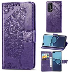 Embossing Mandala Flower Butterfly Leather Wallet Case for Huawei P40 Pro - Dark Purple