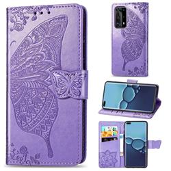 Embossing Mandala Flower Butterfly Leather Wallet Case for Huawei P40 Pro - Light Purple