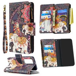 Totem Flower Elephant Binfen Color BF03 Retro Zipper Leather Wallet Phone Case for Huawei P40 Pro