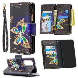 Golden Shining Butterfly Binfen Color BF03 Retro Zipper Leather Wallet Phone Case for Huawei P40 Pro