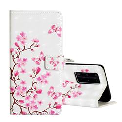 Butterfly Sakura Flower 3D Painted Leather Phone Wallet Case for Huawei P40 Pro