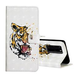 Toothed Tiger 3D Painted Leather Phone Wallet Case for Huawei P40 Pro