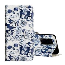 Skull Flower 3D Painted Leather Phone Wallet Case for Huawei P40 Pro