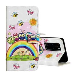 Rainbow Owl Family 3D Painted Leather Phone Wallet Case for Huawei P40 Pro