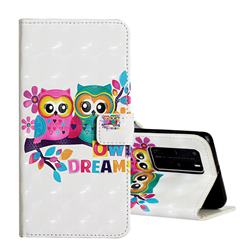 Couple Owl 3D Painted Leather Phone Wallet Case for Huawei P40 Pro