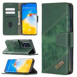 BinfenColor BF04 Color Block Stitching Crocodile Leather Case Cover for Huawei P40 Pro - Green