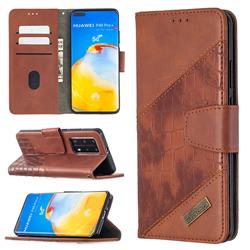 BinfenColor BF04 Color Block Stitching Crocodile Leather Case Cover for Huawei P40 Pro - Brown