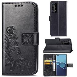 Embossing Imprint Four-Leaf Clover Leather Wallet Case for Huawei P40 Pro - Black