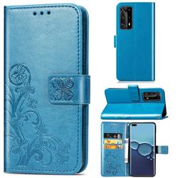 Embossing Imprint Four-Leaf Clover Leather Wallet Case for Huawei P40 Pro - Blue