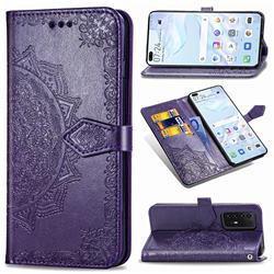 Embossing Imprint Mandala Flower Leather Wallet Case for Huawei P40 Pro - Purple