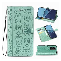 Embossing Dog Paw Kitten and Puppy Leather Wallet Case for Huawei P40 Pro - Green