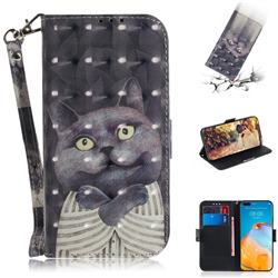 Cat Embrace 3D Painted Leather Wallet Phone Case for Huawei P40 Pro