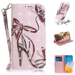 Butterfly High Heels 3D Painted Leather Wallet Phone Case for Huawei P40 Pro