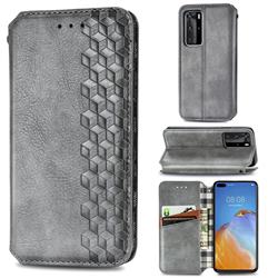 Ultra Slim Fashion Business Card Magnetic Automatic Suction Leather Flip Cover for Huawei P40 Pro - Grey