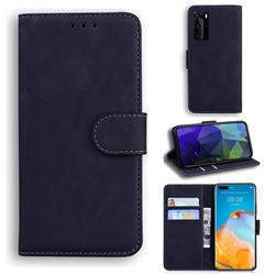 Retro Classic Skin Feel Leather Wallet Phone Case for Huawei P40 Pro - Black