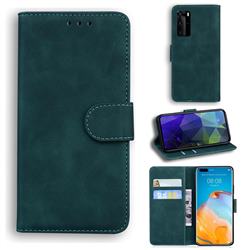 Retro Classic Skin Feel Leather Wallet Phone Case for Huawei P40 Pro - Green