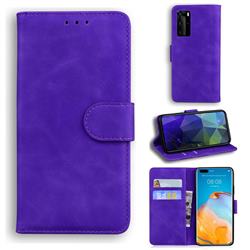 Retro Classic Skin Feel Leather Wallet Phone Case for Huawei P40 Pro - Purple