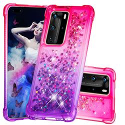 Rainbow Gradient Liquid Glitter Quicksand Sequins Phone Case for Huawei P40 Pro - Pink Purple