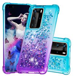 Rainbow Gradient Liquid Glitter Quicksand Sequins Phone Case for Huawei P40 Pro - Blue Purple