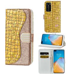 Glitter Diamond Buckle Laser Stitching Leather Wallet Phone Case for Huawei P40 Pro - Gold