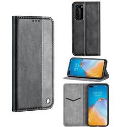 Classic Business Ultra Slim Magnetic Sucking Stitching Flip Cover for Huawei P40 Pro - Silver Gray