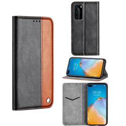 Classic Business Ultra Slim Magnetic Sucking Stitching Flip Cover for Huawei P40 Pro - Brown