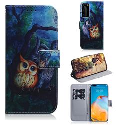 Oil Painting Owl PU Leather Wallet Case for Huawei P40 Pro