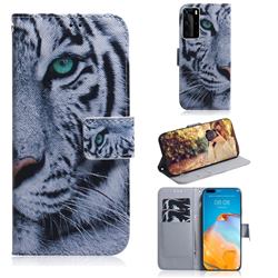 White Tiger PU Leather Wallet Case for Huawei P40 Pro