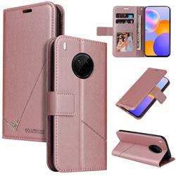 GQ.UTROBE Right Angle Silver Pendant Leather Wallet Phone Case for Huawei P40 Pro - Rose Gold
