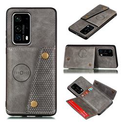 Retro Multifunction Card Slots Stand Leather Coated Phone Back Cover for Huawei P40 Pro - Gray