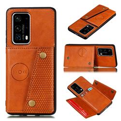 Retro Multifunction Card Slots Stand Leather Coated Phone Back Cover for Huawei P40 Pro - Brown