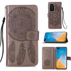 Embossing Dream Catcher Mandala Flower Leather Wallet Case for Huawei P40 Pro - Gray