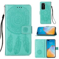 Embossing Dream Catcher Mandala Flower Leather Wallet Case for Huawei P40 Pro - Green