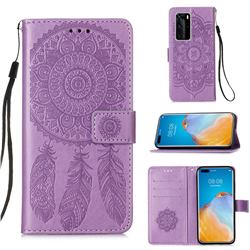 Embossing Dream Catcher Mandala Flower Leather Wallet Case for Huawei P40 Pro - Purple