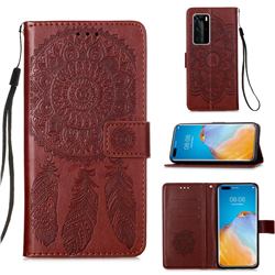 Embossing Dream Catcher Mandala Flower Leather Wallet Case for Huawei P40 Pro - Brown