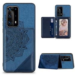 Mandala Flower Cloth Multifunction Stand Card Leather Phone Case for Huawei P40 Pro - Blue