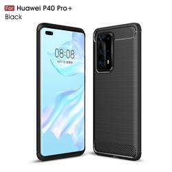 Luxury Carbon Fiber Brushed Wire Drawing Silicone TPU Back Cover for Huawei P40 Pro+ / P40 Plus 5G - Black