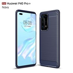 Luxury Carbon Fiber Brushed Wire Drawing Silicone TPU Back Cover for Huawei P40 Pro+ / P40 Plus 5G - Navy