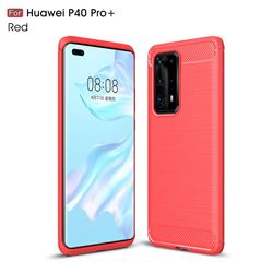 Luxury Carbon Fiber Brushed Wire Drawing Silicone TPU Back Cover for Huawei P40 Pro+ / P40 Plus 5G - Red
